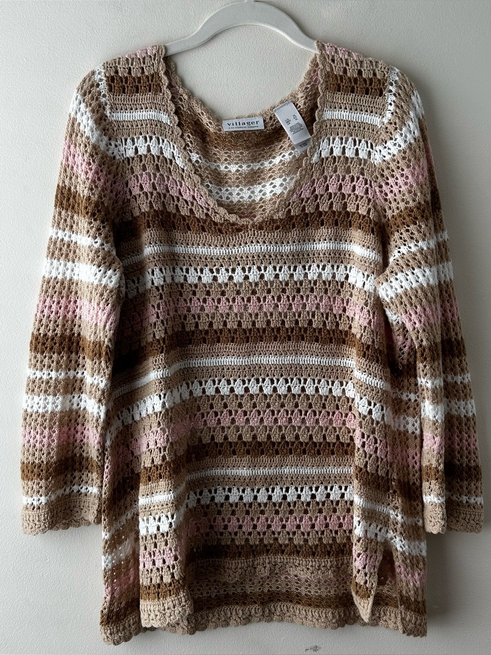 Cottagecore Coquette Vintage Villager Liz Claiborne V-Neck Crochet Sweater XL